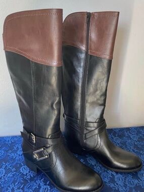Liz Claiborne Black and Brown Two-Tone Over-the-Knee Boots